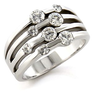 EXQUISITE 4-ROW CZ GALAXY DRESS RING RHODIUM PLATED-size8